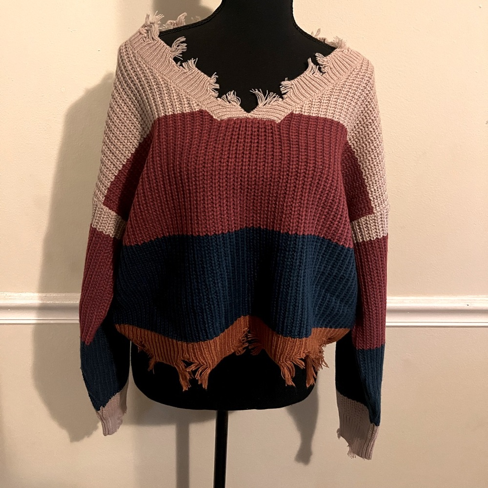 Distressed Cropped Sweater